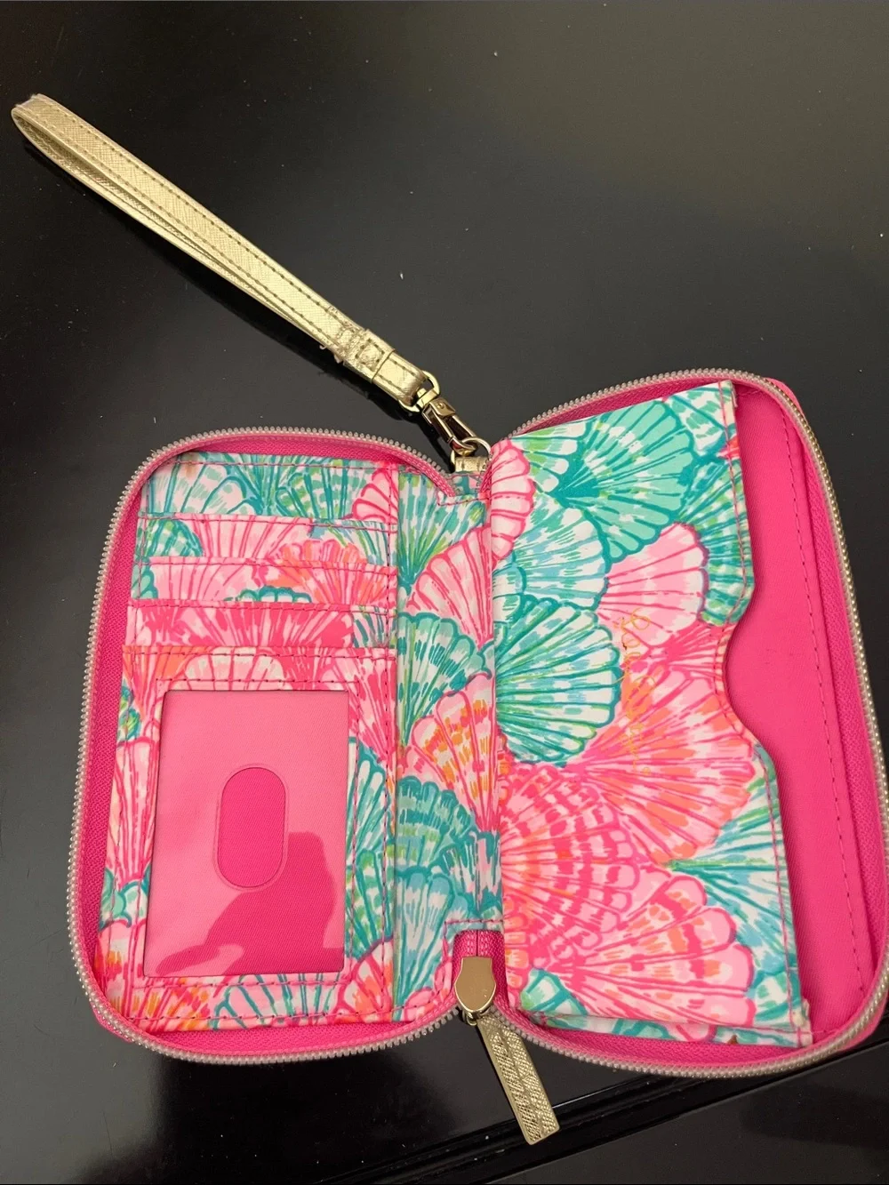 Lilly Pulitzer Pink Teal Shell-Print Wristlet Wallet